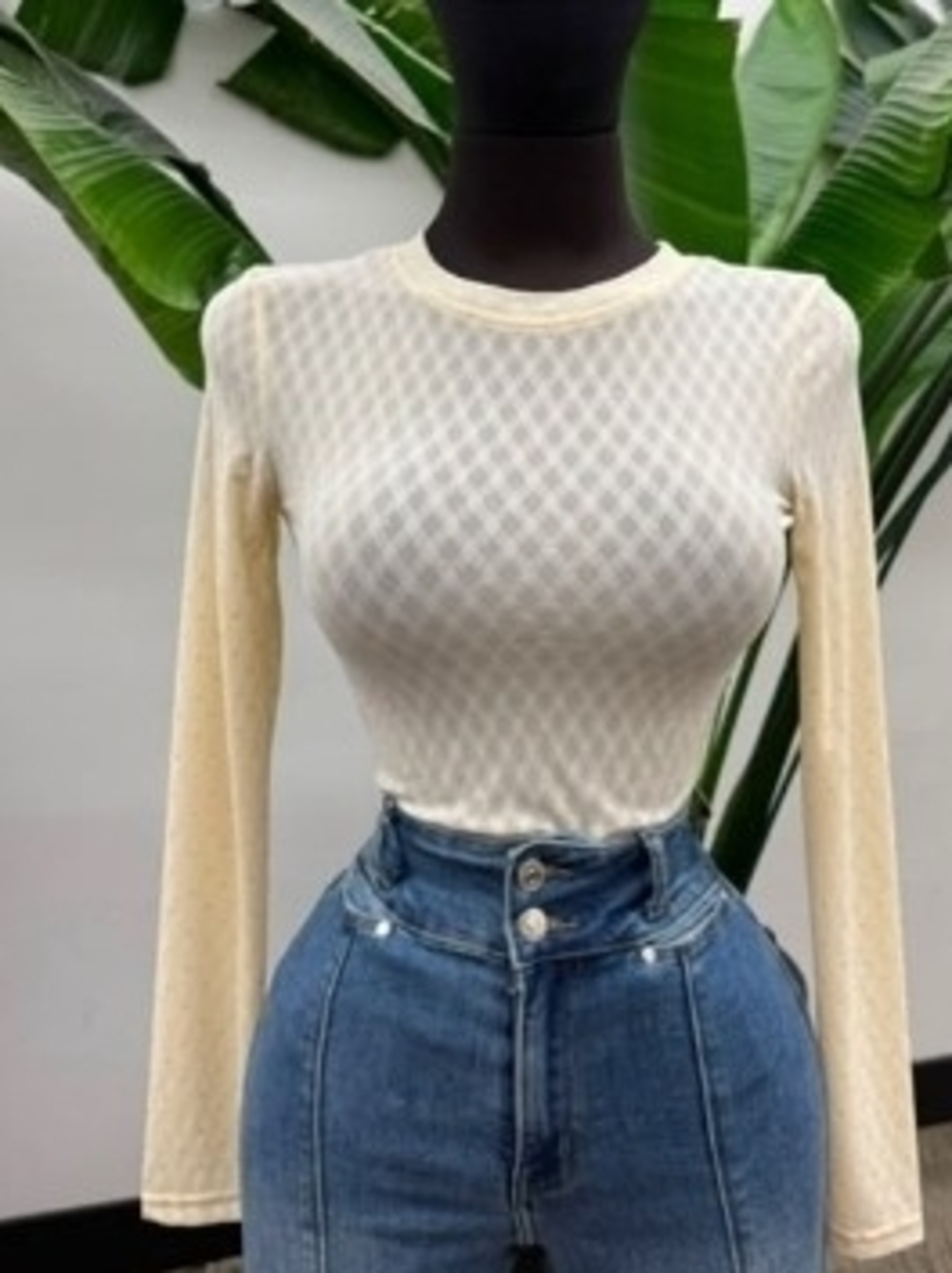 Women's Cream Long Sleeve Mesh Top Like New